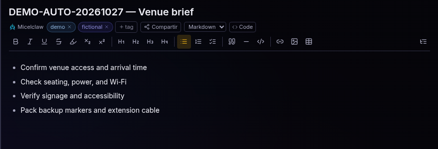 The newly created demonstration note, with the visible title prefix used by the workflow's condition.